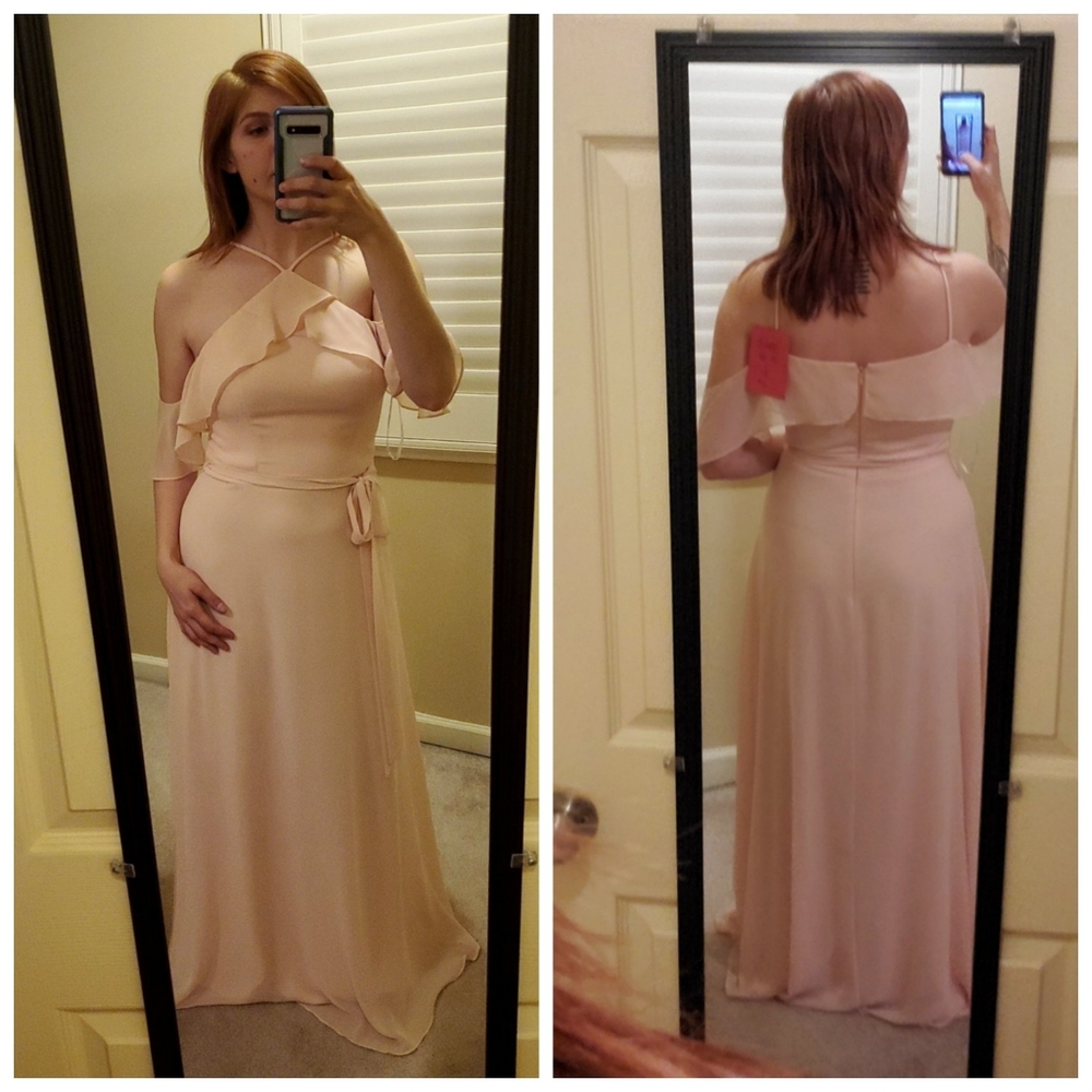 Floor length, light pink dress
